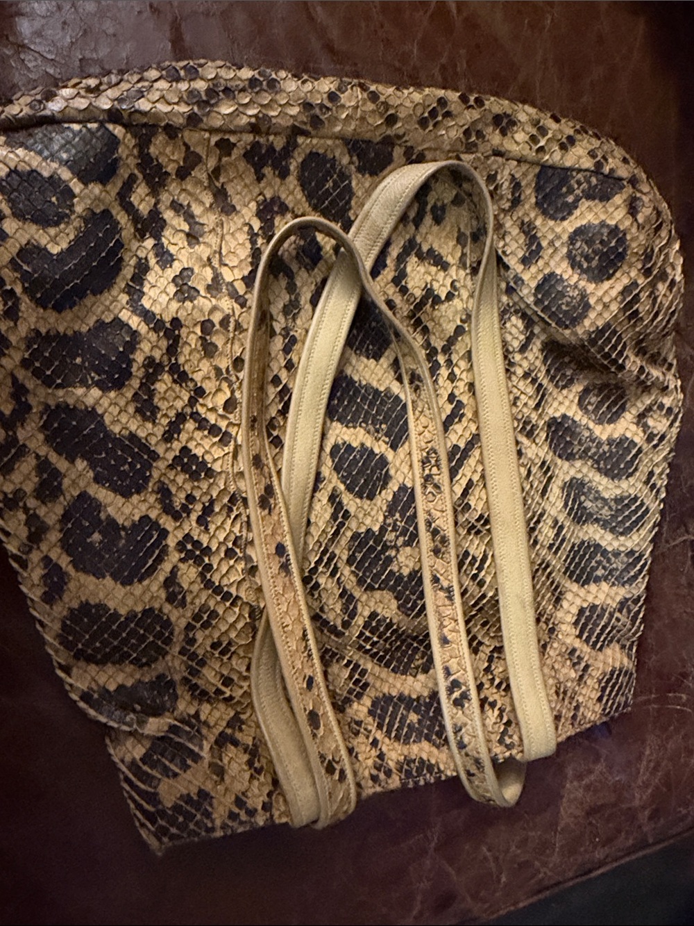 Carlos Falchi Snake-Print Tote in Beige and Black